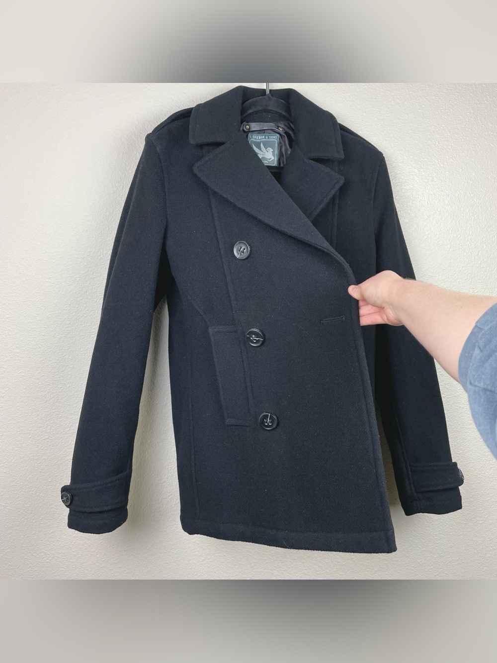 Spiewak & Sons Men's Medium Black Thick Wool Dugan Peacoat Thinsulate Button - Picture 8 of 16